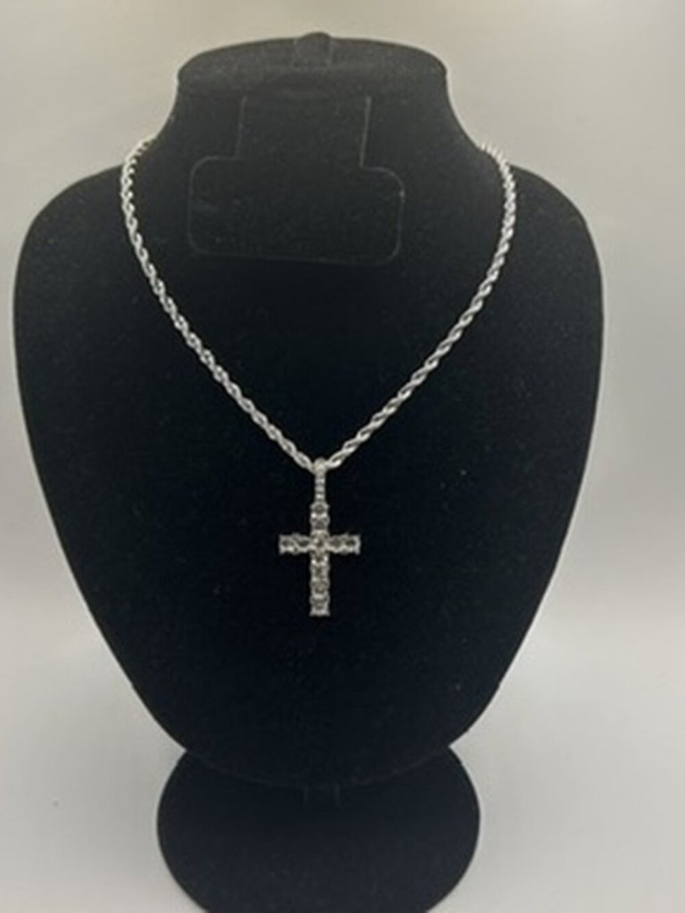 Dainty Real Silver Rope Chain Cross Pendant Plated Stainless Steel 4mm 20in